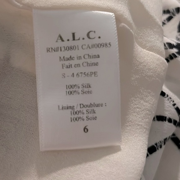 A.L.C,Luxury 100% Silk,(MSRP $311 on Revolve), Black & Cream Geo Design,EUC - Picture 4 of 10